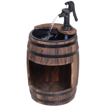Outsunny Wood Barrel Patio Water Fountain Electric Pump Garden Decorative Ornament With Flower Planter Decor