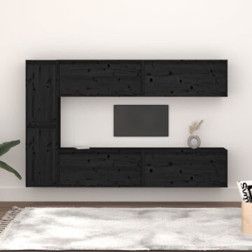 Vidaxl Tv Cabinets 6 Pcs Black Solid Wood Pine