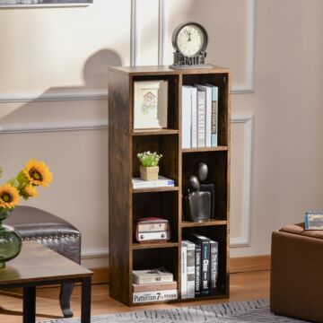 Homcom Bookcase Industrial Bookshelf Free Standing Display Cabinet Cube Storage Unit For Home Office Living Room Study Rustic Brown