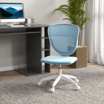 Vinsetto Armless Desk Chair, Mesh Office Chair, Height Adjustable With Swivel Wheels, Blue