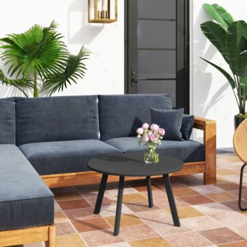 Outsunny 70cm Round Coffee Table, Outdoor Garden Table With Non-slip Foot Pads And Metal Frame For Garden, Terrace, Balcony, Living Room, Black