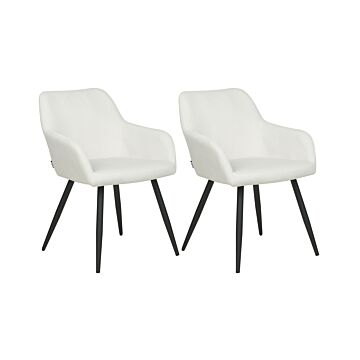 Set Of 2 Dining Chairs Off-white Fabric Seats Metal Legs For Dining Room Kitchen Beliani