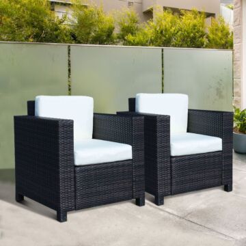 Outsunny 2 Pcs Rattan Single Armchair Set-mixed Brown