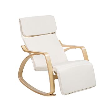 Rocking Chair Beige Fabric Birch Wood With Adjustable Footrest Beliani