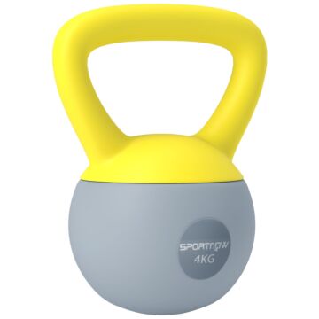 Sportnow Soft Kettlebell, 4kg Kettle Bell With Non-slip Handle For Home Gym Weight Lifting And Strength Training, Yellow And Grey