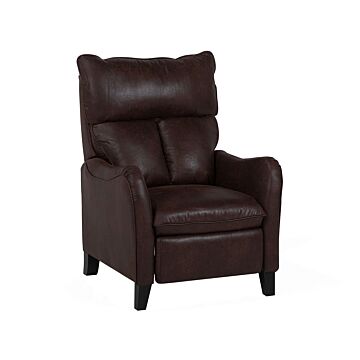 Reclining Armchair Dark Brown Faux Leather Adjustable Back Pull-out Footstool High Back Vintage Style Beliani