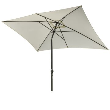 Outsunny 3x2m Garden Parasol Umbrella, Canopy With Aluminum Tilt, Crank Rectangular Sun Shade Steel, Cream White