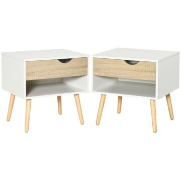Homcom Bedside Table With Drawer And Shelf, Modern Nightstand, End Table For Bedroom, Living Room, Set Of 2