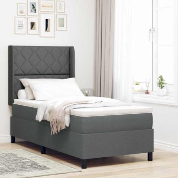 Vidaxl Box Spring Bed With Mattress Dark Grey 100x200 Cm Fabric
