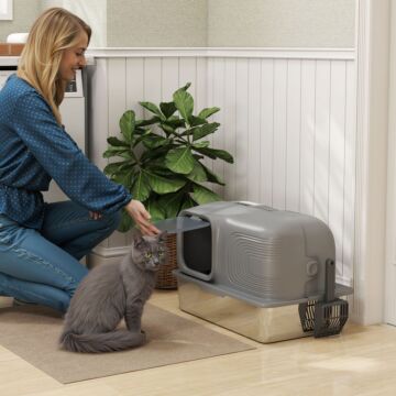 Pawhut 65l Extra Large Stainless Steel Litter Tray With Plasma Deodoriser System, High Sided, Easy To Clean & Odour-resistant