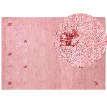 Wool Area Rug Pink 160 X 230 Cm Hand Tufted Western Motif Rustic Modern Design Beliani