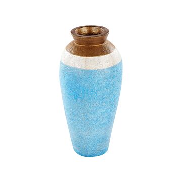 Decorative Vase Blue Terracotta 42 Cm Handmade Painted Retro Vintage-inspired Design Beliani