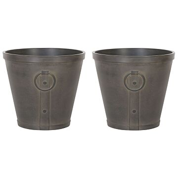 Set Of 2 Outdoor Plant Pots Brown Fibre Clay 41 X ⌀ 37 Cm Outdoor Indoor All Weather Beliani