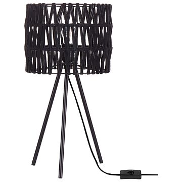 Table Lamp Black Cotton Shade Iron Tripod Frame Single Light Modern Design Home Accessories Living Room Beliani