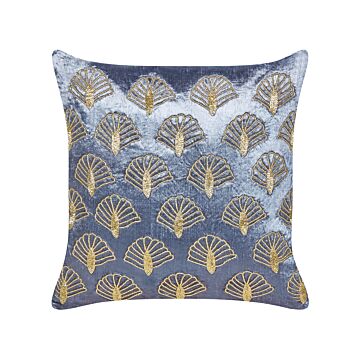 Scatter Cushion Violet And Gold Velvet 45 X 45 Cm Square Handmade Throw Pillow Embroidered Seashell Pattern Removable Cover Beliani