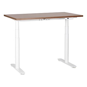 Electrically Adjustable Desk Dark Wood Tabletop White Steel Frame 120 X 72 Cm Sit And Stand Round Feet Modern Design Beliani