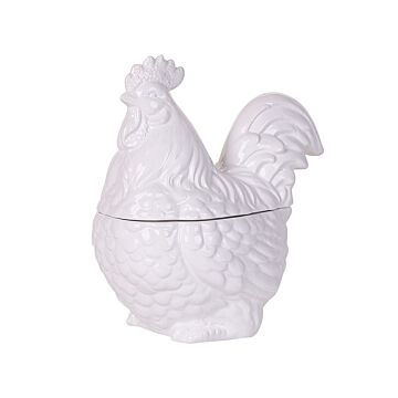 Cookie Jar White Rooster Easter Theme Handmade White Finish Food Container Holiday Beliani