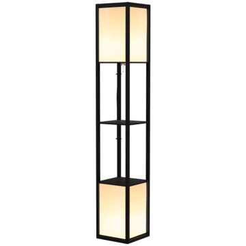 Homcom Modern Shelf Floor Lamp With Dual Ambient Light, Standing Lamp Living Room, Bedroom, 156cm, Black