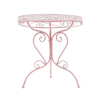 Outdoor Bistro Table Pink Metal Powder Coated Decorative Scrollwork Beliani