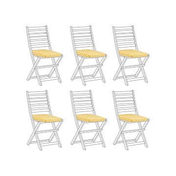 Set Of 6 Outdoor Seat Pad Cushions Yellow Geometric Pattern String Tied Zip Fastener Uv Resistant Beliani
