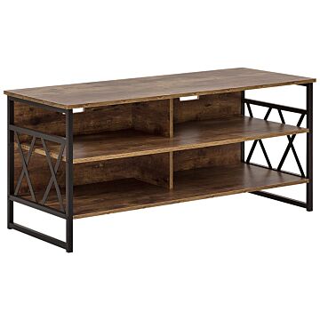 Tv Rtv Stand Cabinet Dark Wood Metal And Particle Board 4 Shelves Storage Unit Living Room Modern Industrial Beliani