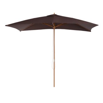 Outsunny Garden Parasol Umbrella Wooden Sun Umbrella Outdoor Sun Shade Canopy, Dark Coffee，2 X 3m