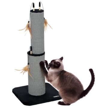 Pawhut 78cm Tall 2 In 1 Cat Scratching Post With 3 Toy Feathers, Black