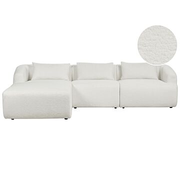 Right Hand 3 Seater Corner Sofa White Boucle Upholstered Track Armrests Additional Cushions Minimalistic Modern Style Beliani
