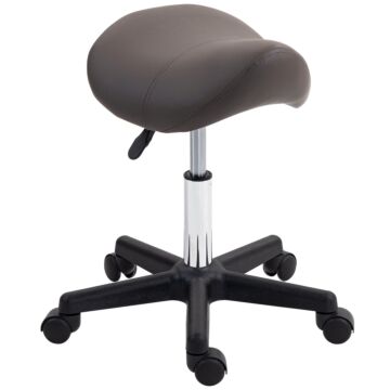 Homcom Saddle Stool, Pu Leather Adjustable Rolling Salon Chair With Steel Frame For Massage, Spa, Beauty And Tattoo, Grey