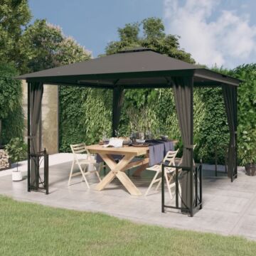 Vidaxl Gazebo With Sidewalls&double Roofs 3x3 M Anthracite
