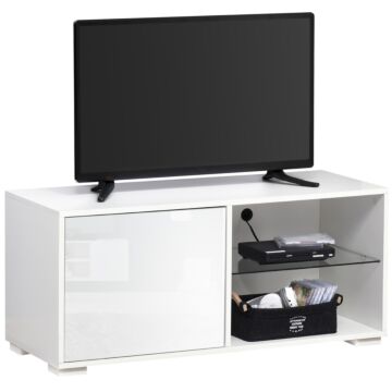 Homcom Modern Tv Stand Media Unit W/ High Gloss Door Cabinet 2 Shelves Living Room Office Home Furniture White