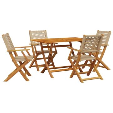 Vidaxl 5 Piece Garden Dining Set Beige Poly Rattan And Solid Wood