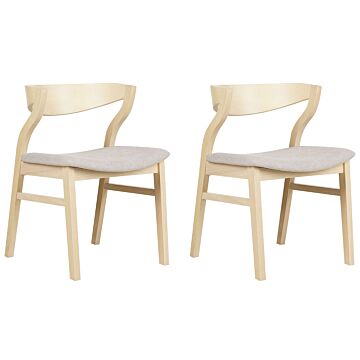 Set Of 2 Dining Chairs Lightwood And Beige Plywood Polyester Fabric Rubberwood Legs Retro Traditional Style Beliani