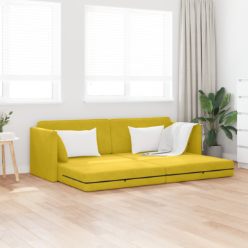 Vidaxl Floor Sofa Bed 2-in-1 Yellow 213x144x60 Cm Velvet