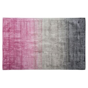 Rug Grey With Pink 140 X 200 Cm Ombre Effect Viscose Modern Living Room Beliani