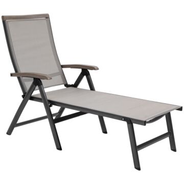 Outsunny Outdoor Folding Sun Lounger, 5-position Adjustable Chaise Lounge Chair With Aluminium Frame For Patio, Pool And Garden, Brown