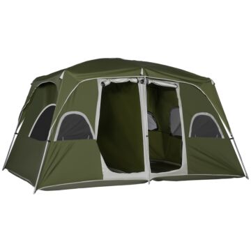 Outsunny Camping Tent, Family Tent 4-8 Person 2 Room, With Large Mesh Windows, Easy Set Up For Backpacking Hiking Outdoor, Green