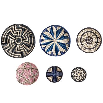 Set Of 6 Wall Decor Multicolour Seagrass Decorative Hanging Plates Baskets African Style Boho Home Accessories Beliani