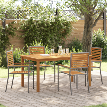 Vidaxl 5 Piece Garden Dining Set Grey Poly Rattan Acacia, Vidaxl Stacking Garden Chairs With Cushions 2 Pcs Grey Poly Rattan