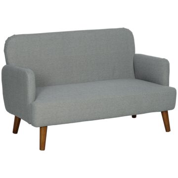 Homcom Velvet Feel Fabric 2 Seater Sofa, Small Sofa Loveseat With 21cm Thick Padding And Wood Legs, Grey