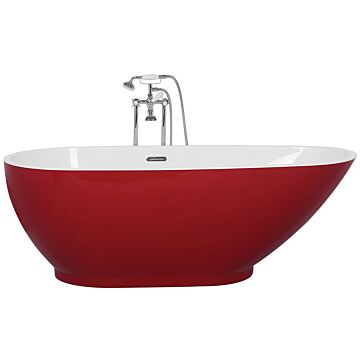 Freestanding Bath Red And White Sanitary Acrylic Single 173 X 82 Cm Oval Modern Design Beliani