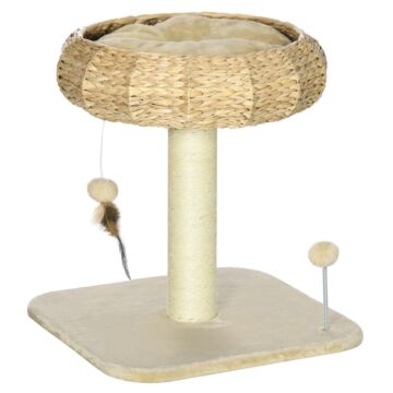 Pawhut 51cm Cat Tree, Kitty Activity Center, Cat Climbing Toy, Cat Tower With Cattail Bed Ball Toy Sisal Scratching Post, Beige