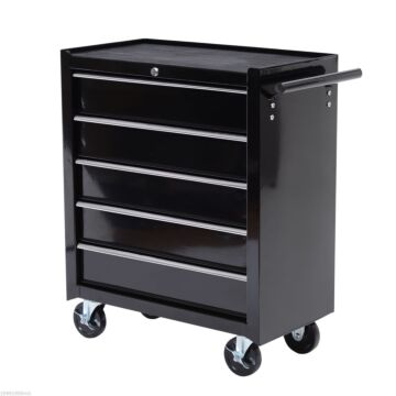 Homcom Cold Rolled Steel 5-drawer Rolling Tool Storage Cabinet Tool Chest Black