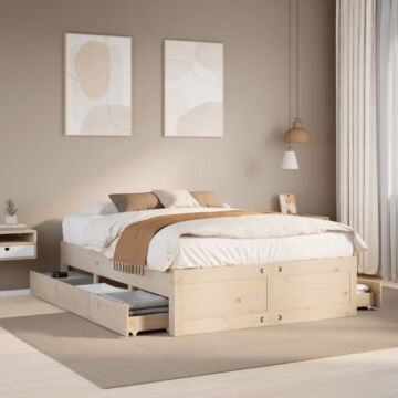 Vidaxl Bed Frame Without Mattress With Drawers 140x200 Cm Solid Wood Pine