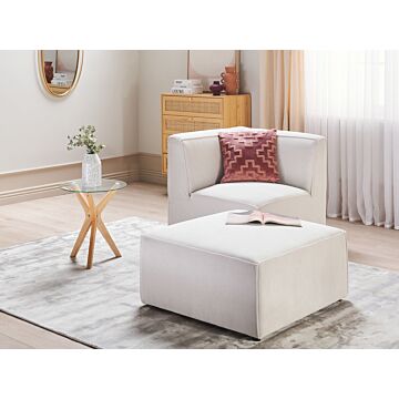 Ottoman Off White Corduroy Upholstered Square Footstool Modern Design Beliani