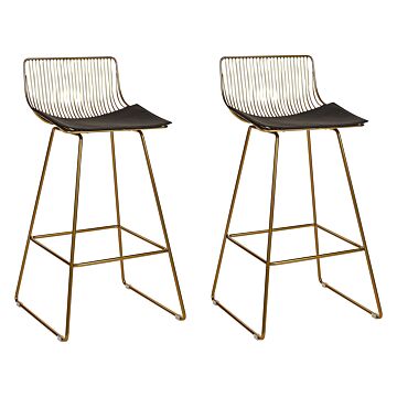 Set Of 2 Bar Chairs Gold Metal Steel With Faux Leather Seat Pad Counter Height Breakfast Bar Chair Beliani