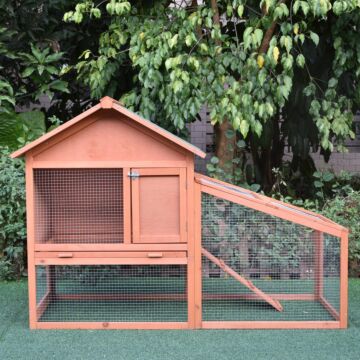 Pawhut 2 Tier Rabbit Cage, Solid Wood Bunny House, Water Resistant Asphalt Roof Ramp Sliding Tray 144 X 64.5 X 100 Cm Red/brown
