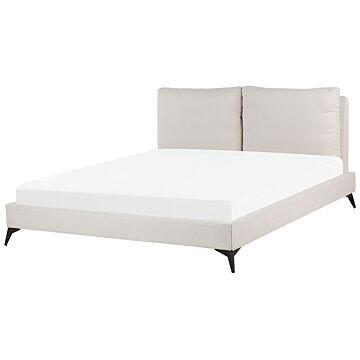Eu Double Size Panel Bed 6ft Beige Fabric Slatted Base Modern Beliani
