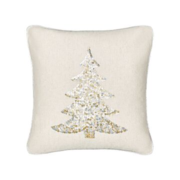 Scatter Cushion Beige 45 X 45 Cm Christmas Tree Pattern Cotton Removable Covers Living Room Bedroom Beliani