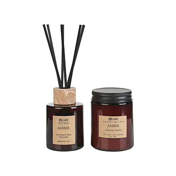 Fragrance Set Candle And Reed Diffuser Scented Sticks 100% Soy Wax Cotton Wick Glass Amber Oriental Beliani